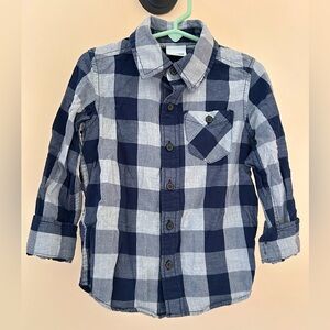 Sonoma Boys Flannel Shirt | Size 4 | Navy Gray Buffalo Plaid Button-Up